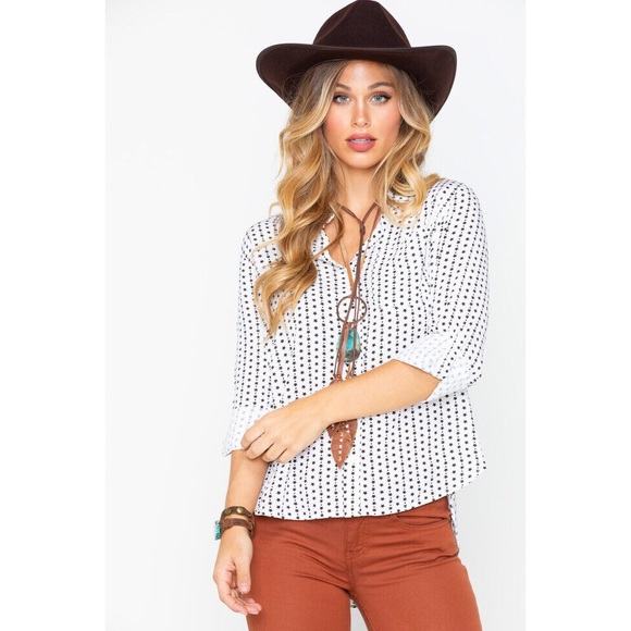 Velvet Heart Tops - Velvet Heart Star Print Hi Low Button Down Shirt